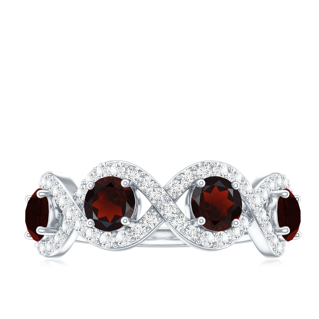 Natural Garnet Diamond Infinity Eternity Ring with Braided Shank