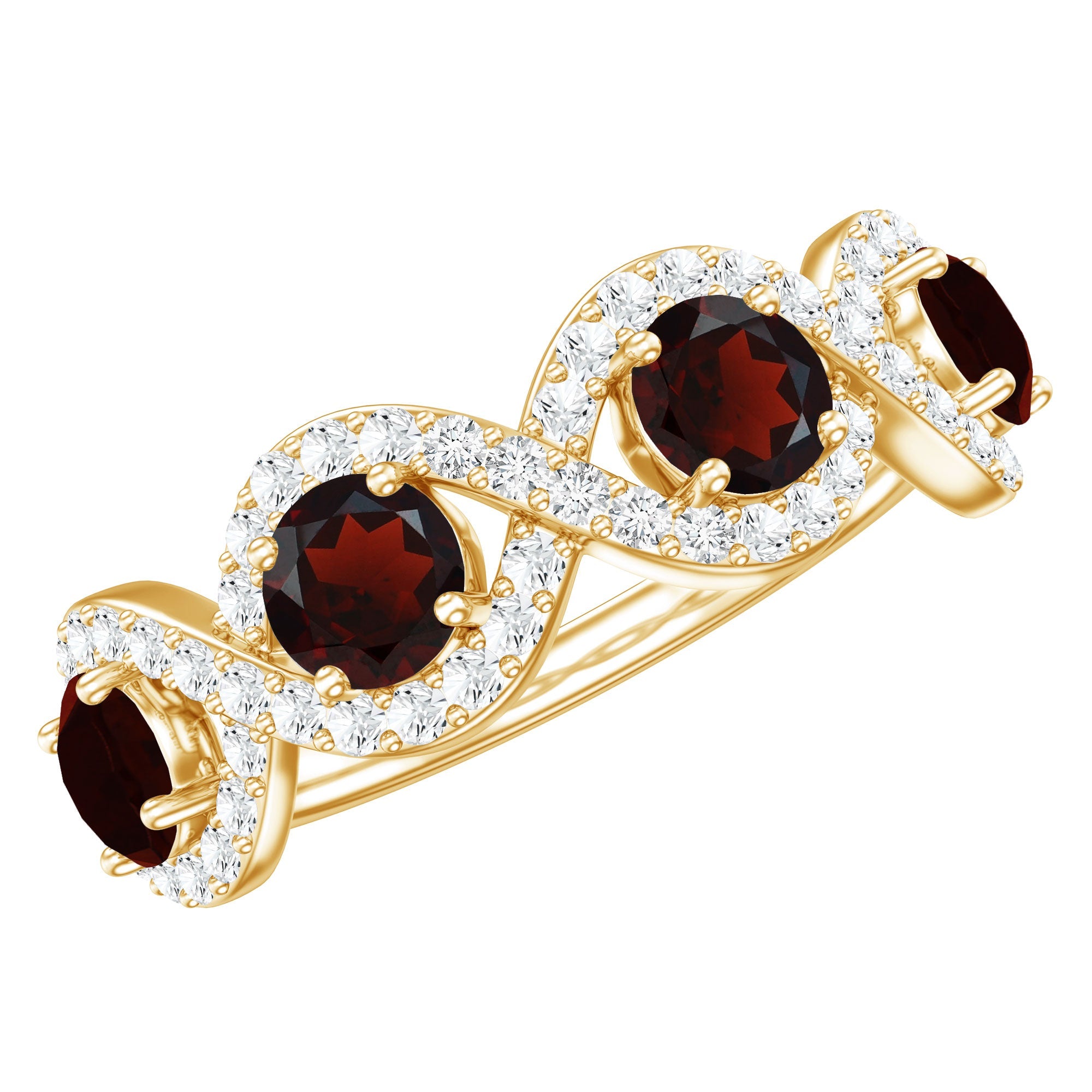 Natural Garnet Diamond Infinity Eternity Ring with Braided Shank