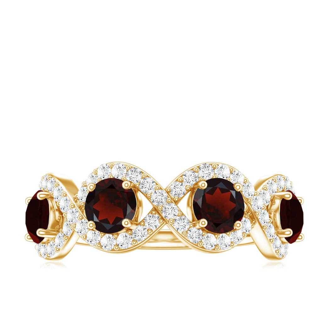 Natural Garnet Diamond Infinity Eternity Ring with Braided Shank