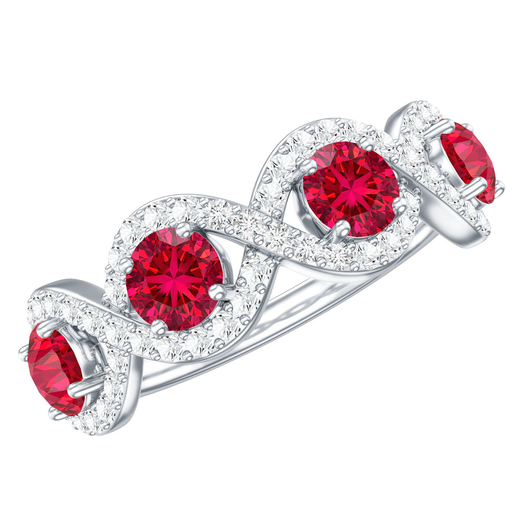 Certified Lab Created Ruby Half Eternity Infinity Ring with Diamond