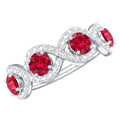 Certified Lab Created Ruby Half Eternity Infinity Ring with Diamond