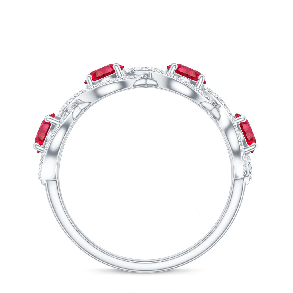 Certified Lab Created Ruby Half Eternity Infinity Ring with Diamond