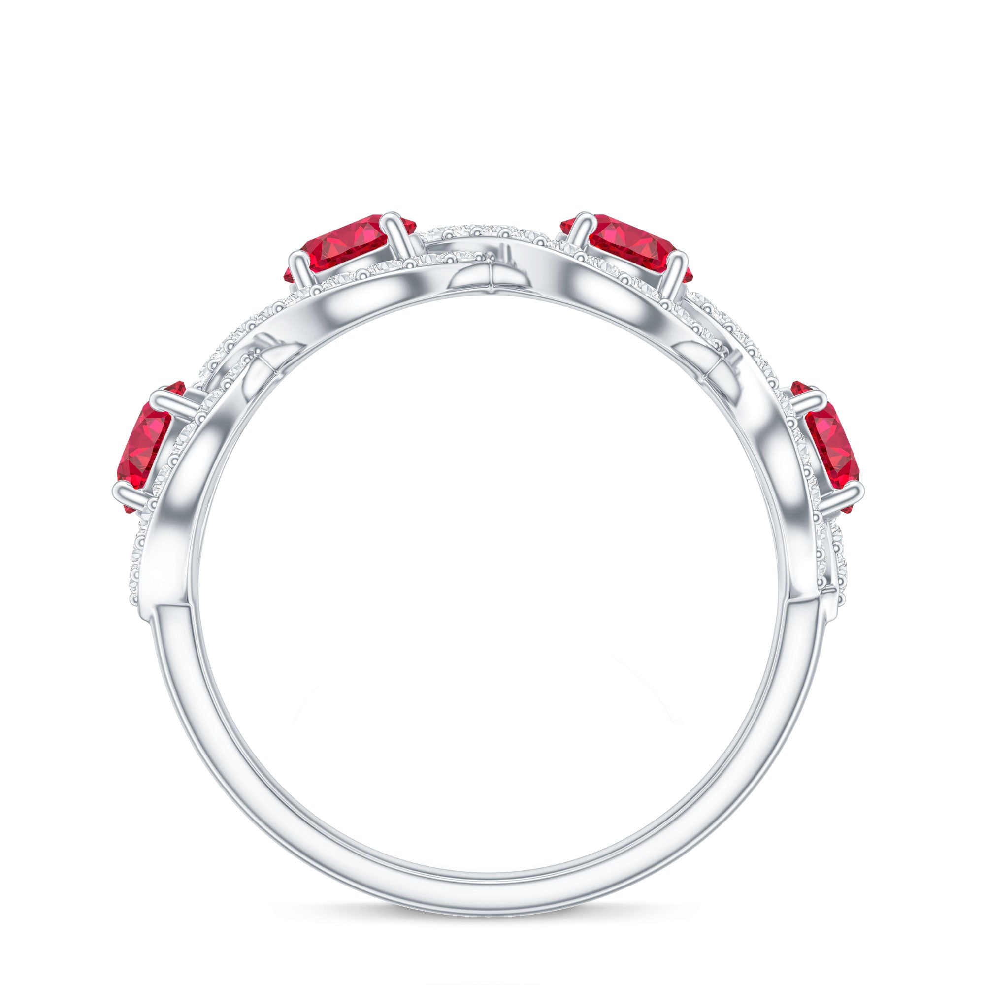 Certified Lab Created Ruby Half Eternity Infinity Ring with Diamond