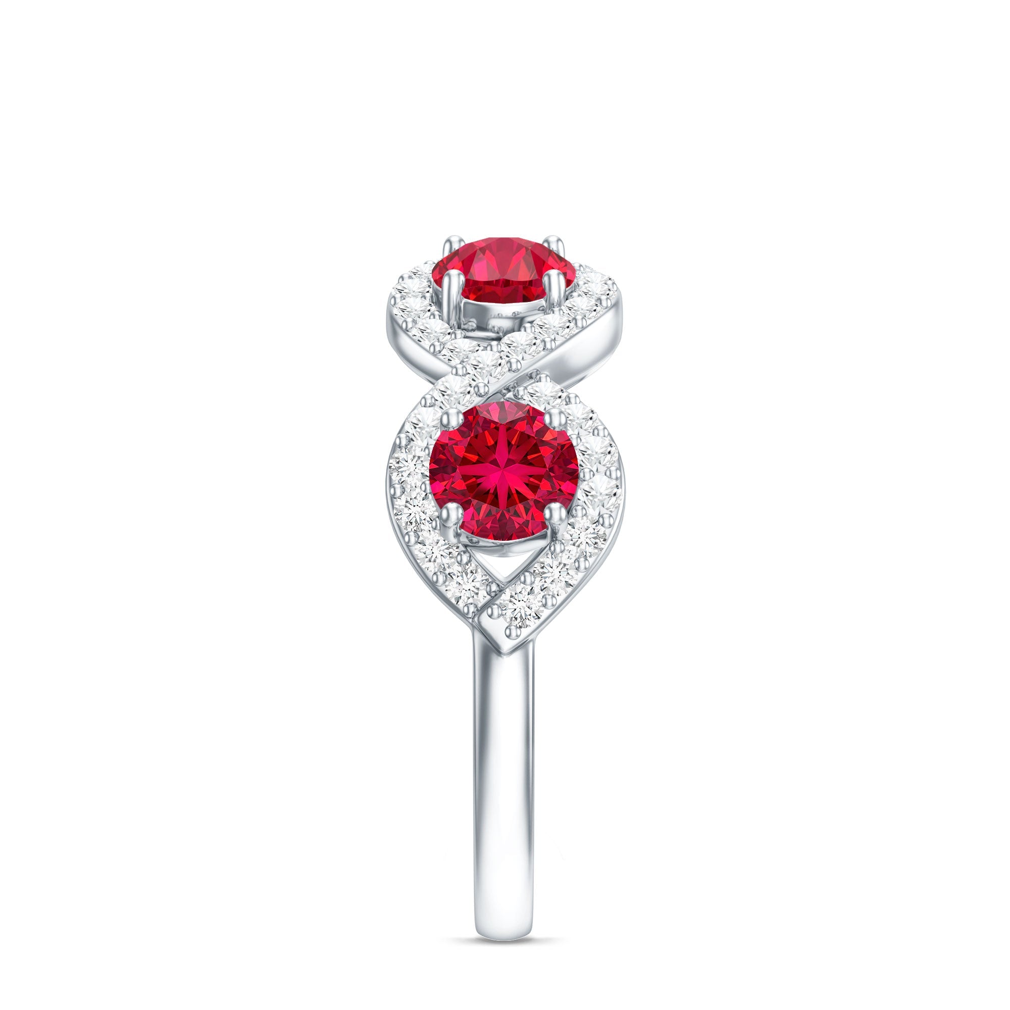 Certified Lab Created Ruby Half Eternity Infinity Ring with Diamond