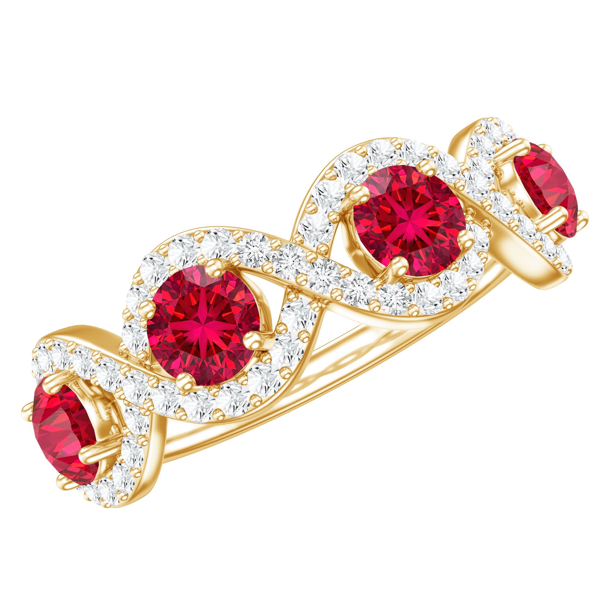 Certified Lab Created Ruby Half Eternity Infinity Ring with Diamond