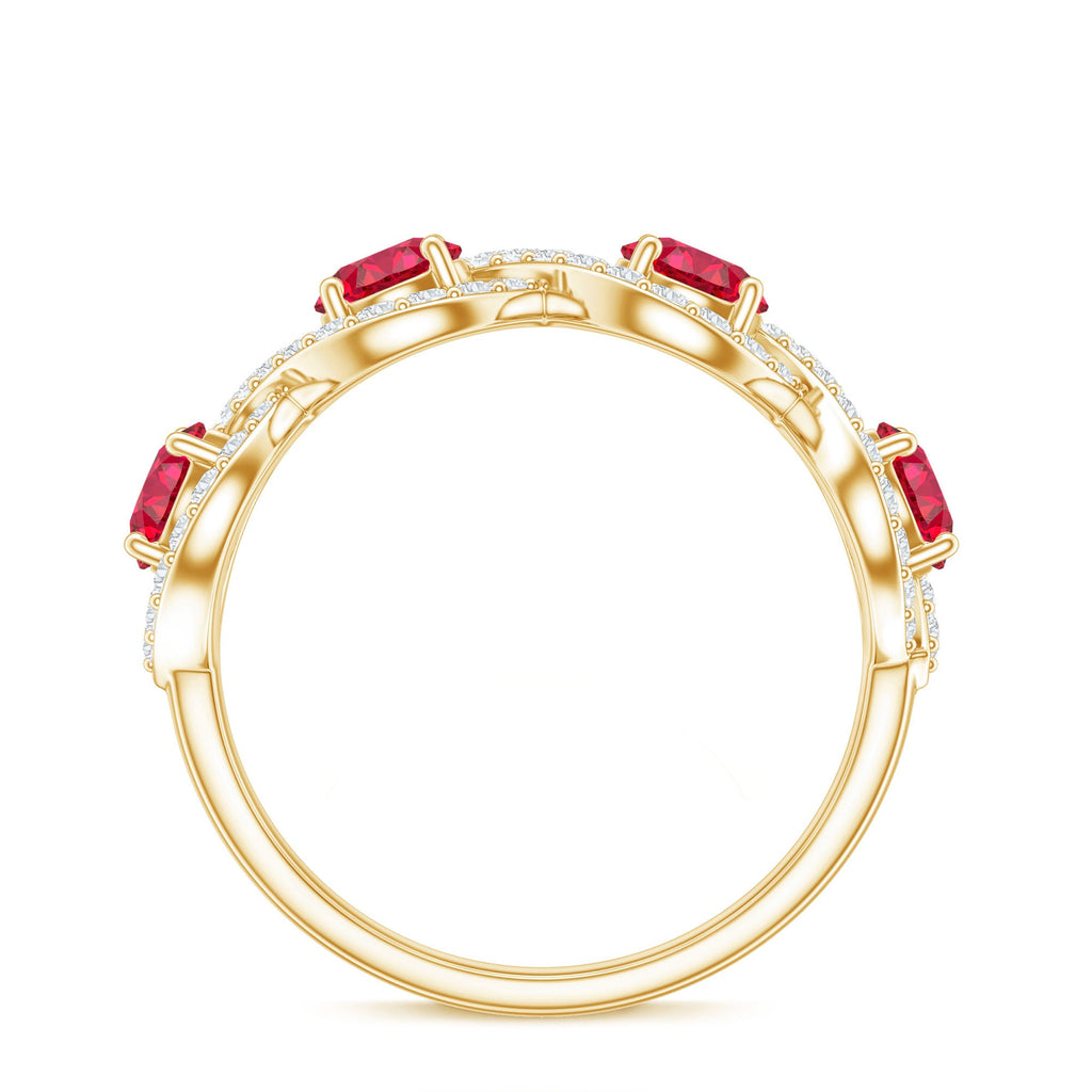 Certified Lab Created Ruby Half Eternity Infinity Ring with Diamond