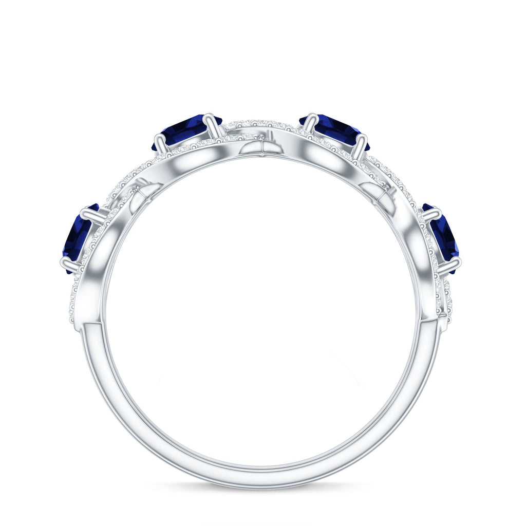 Lab-Created Blue Sapphire and Diamond Braided Half Eternity Band Ring