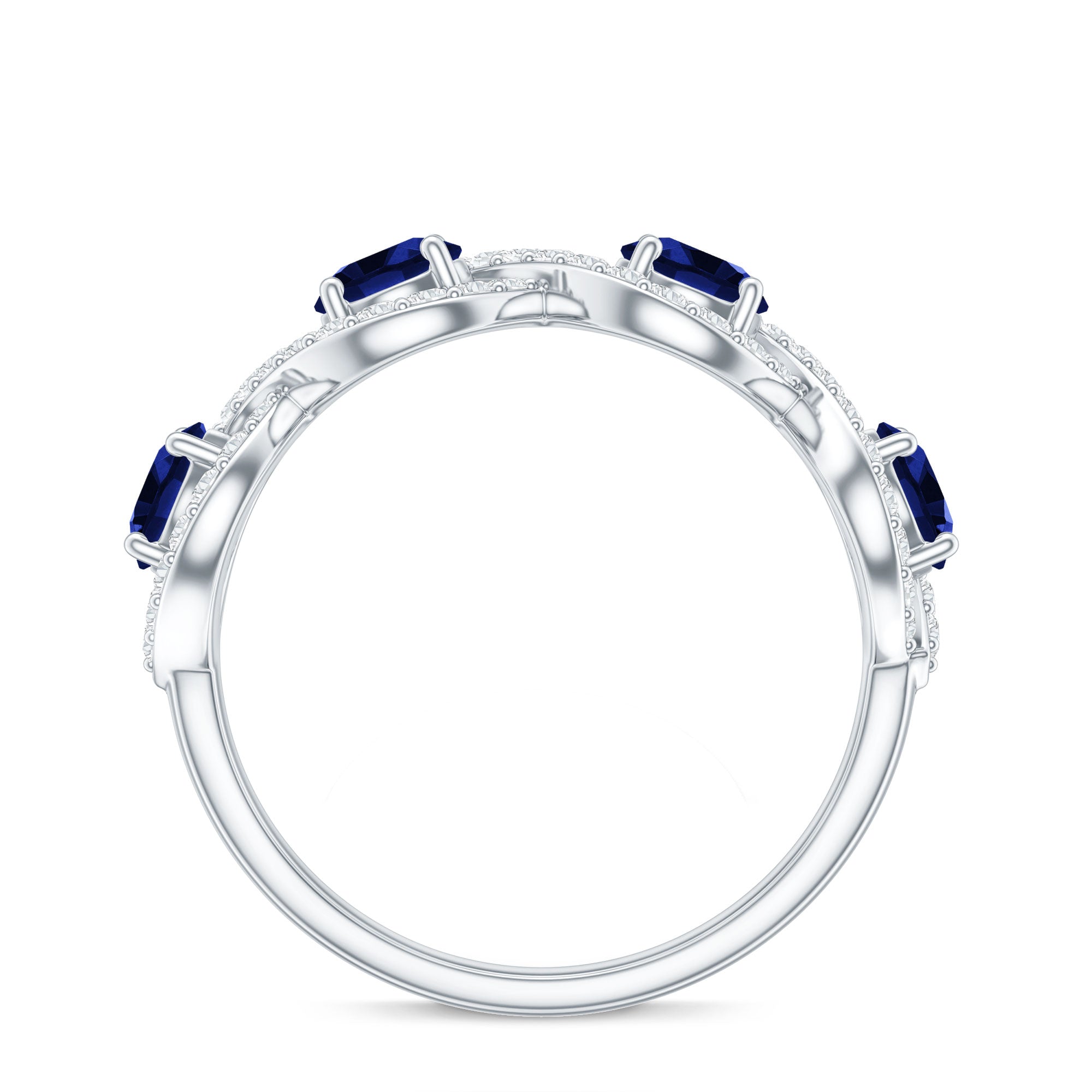 Lab-Created Blue Sapphire and Diamond Braided Half Eternity Band Ring