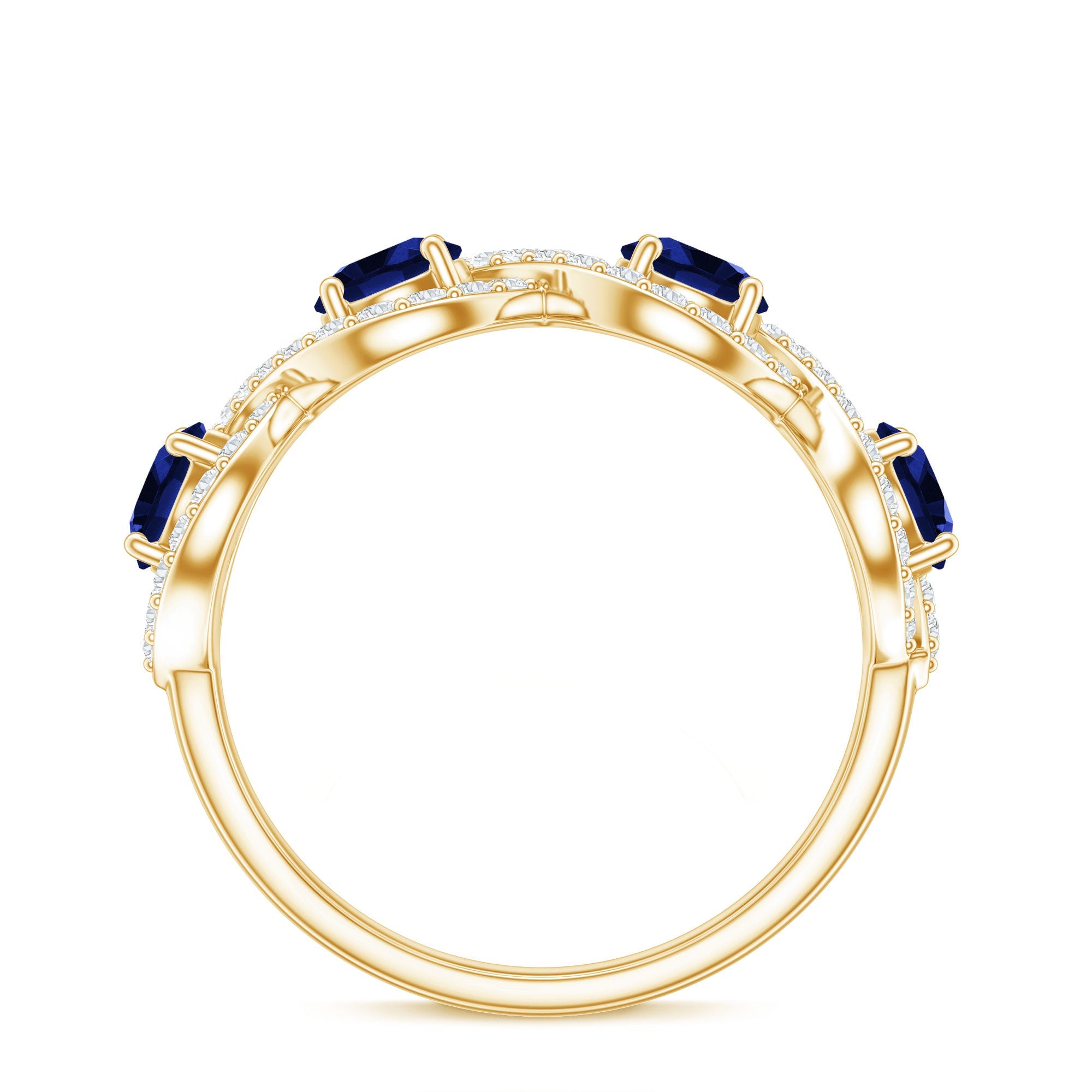Lab-Created Blue Sapphire and Diamond Braided Half Eternity Band Ring