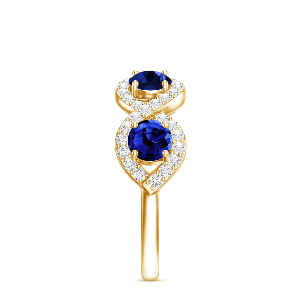 Lab-Created Blue Sapphire and Diamond Braided Half Eternity Band Ring