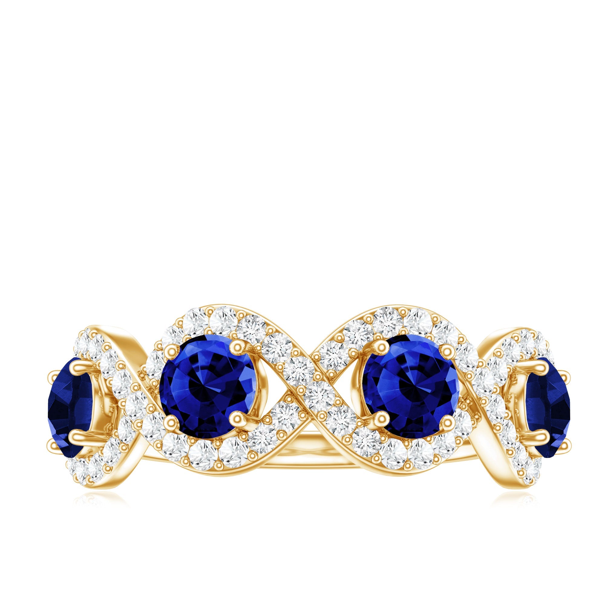 Lab-Created Blue Sapphire and Diamond Braided Half Eternity Band Ring