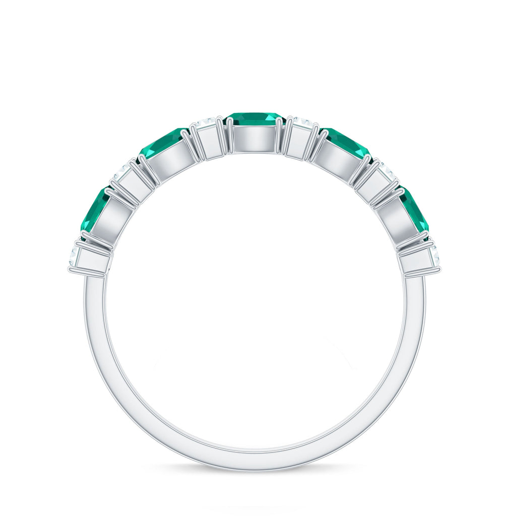 Certified Lab Grown Emerald Half Eternity Ring with Moissanite