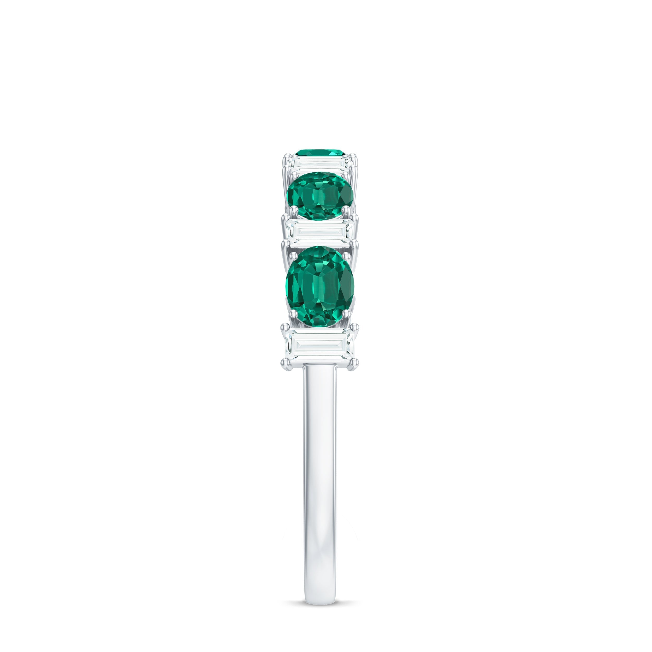 Certified Lab Grown Emerald Half Eternity Ring with Moissanite