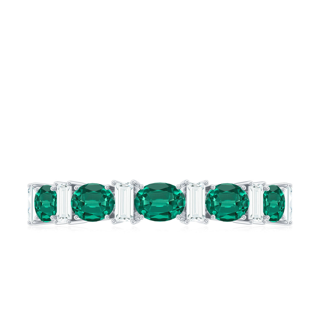 Certified Lab Grown Emerald Half Eternity Ring with Moissanite