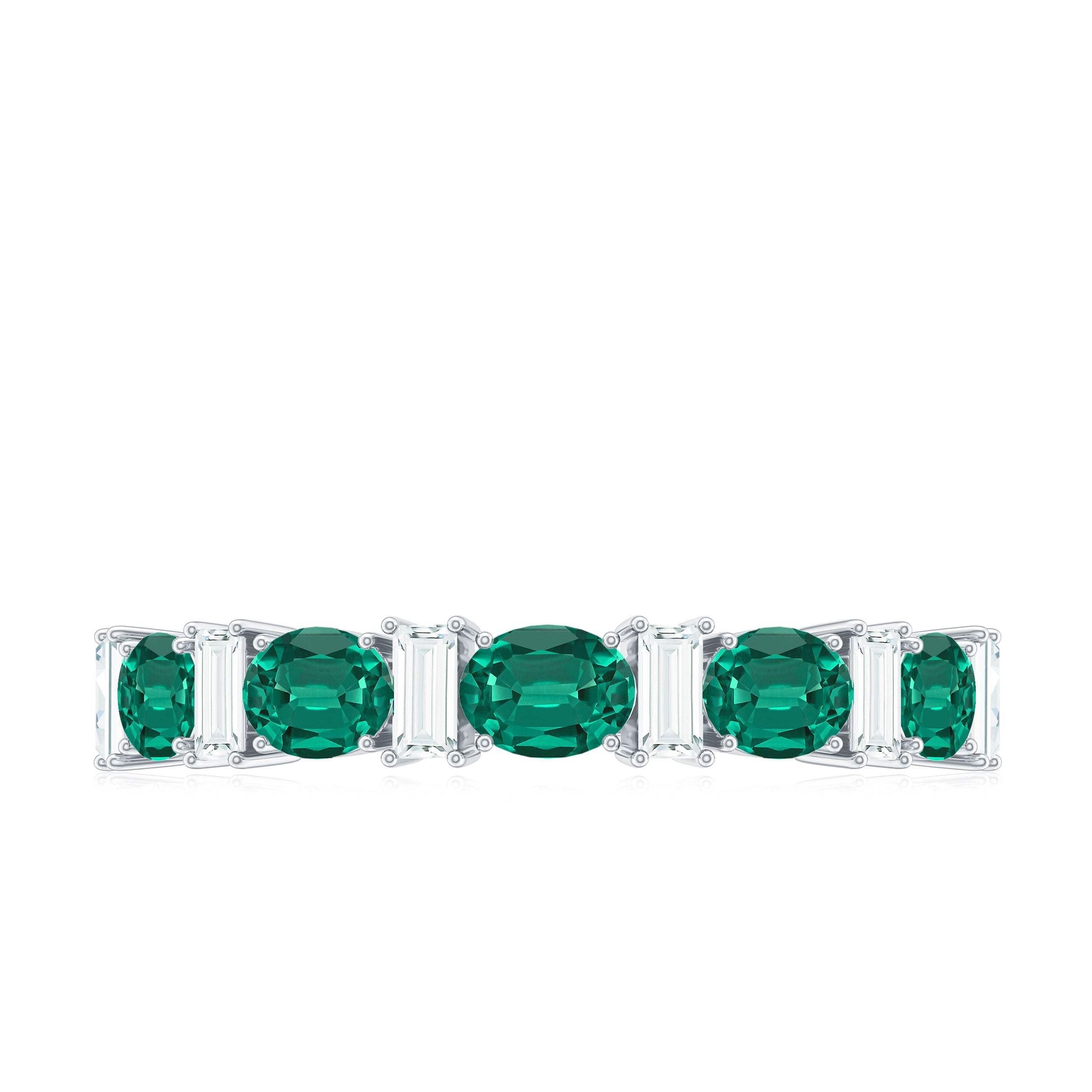 Certified Lab Grown Emerald Half Eternity Ring with Moissanite