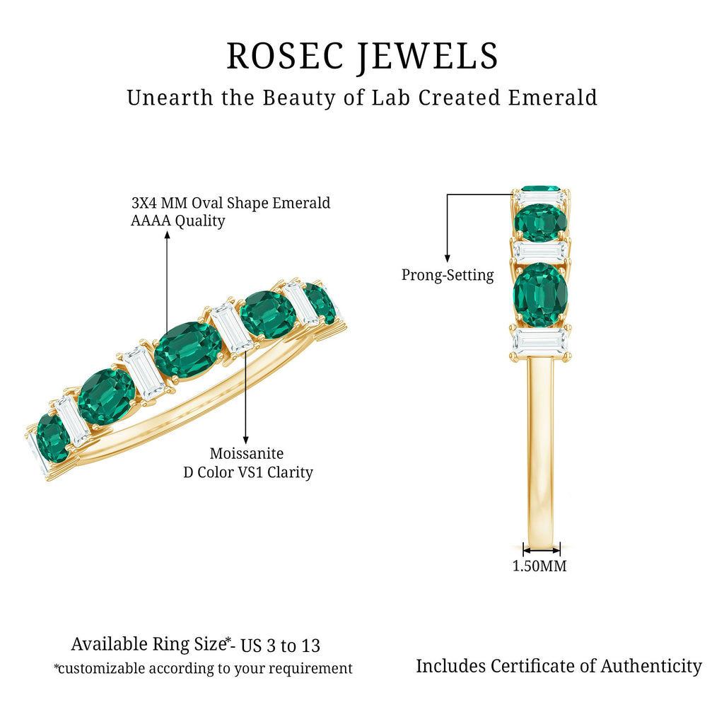 Certified Lab Grown Emerald Half Eternity Ring with Moissanite
