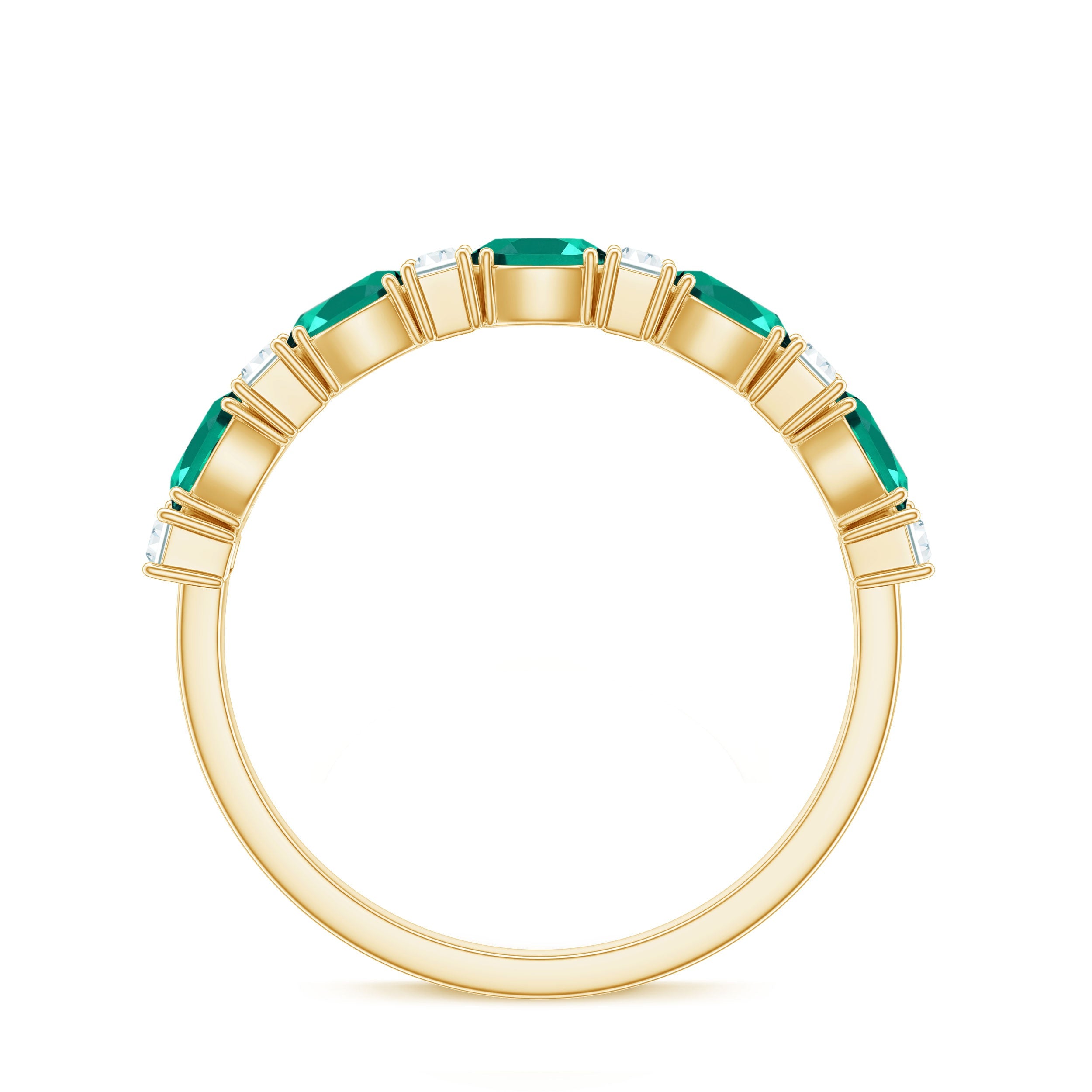 Certified Lab Grown Emerald Half Eternity Ring with Moissanite