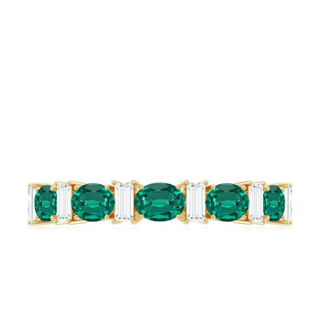 Certified Lab Grown Emerald Half Eternity Ring with Moissanite