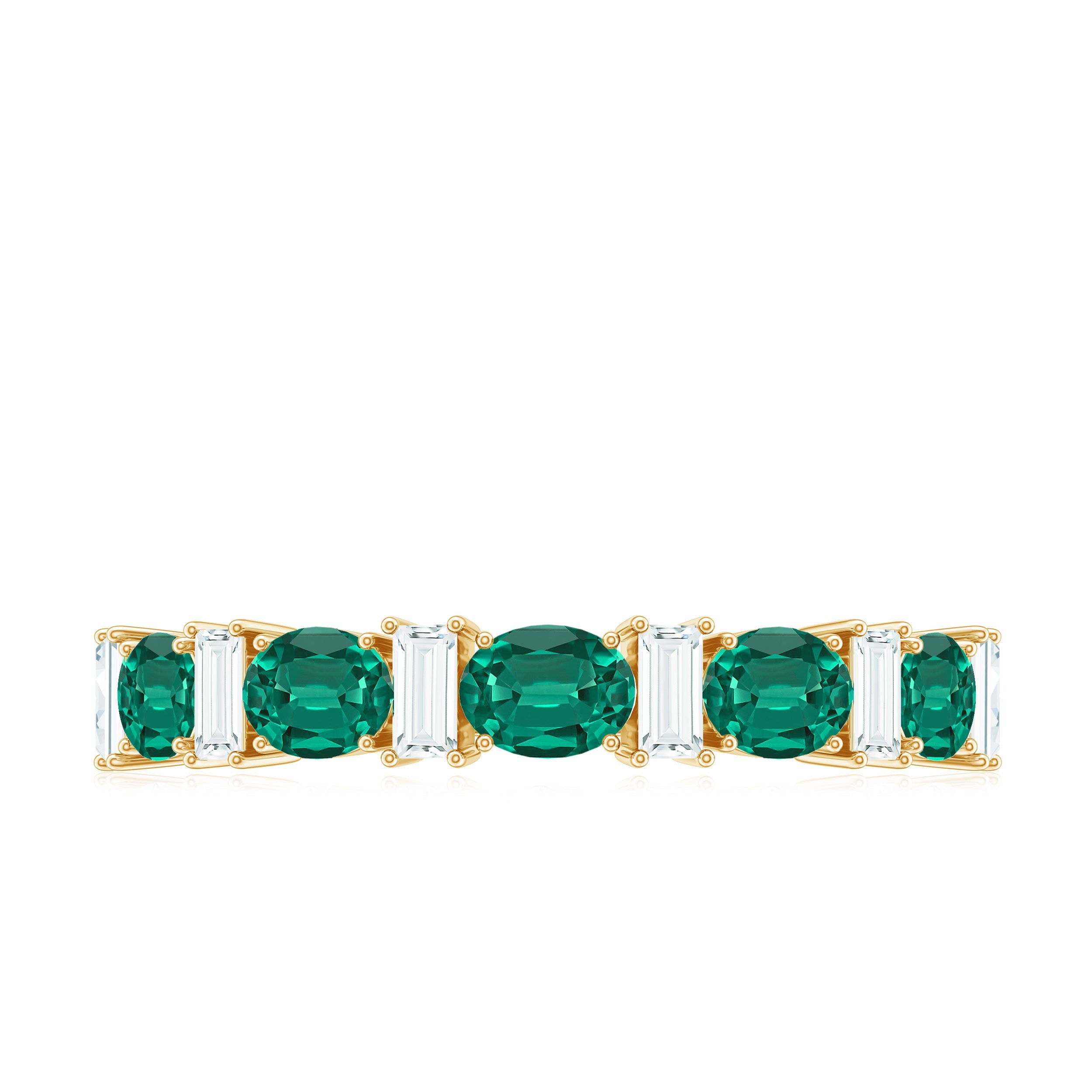Certified Lab Grown Emerald Half Eternity Ring with Moissanite