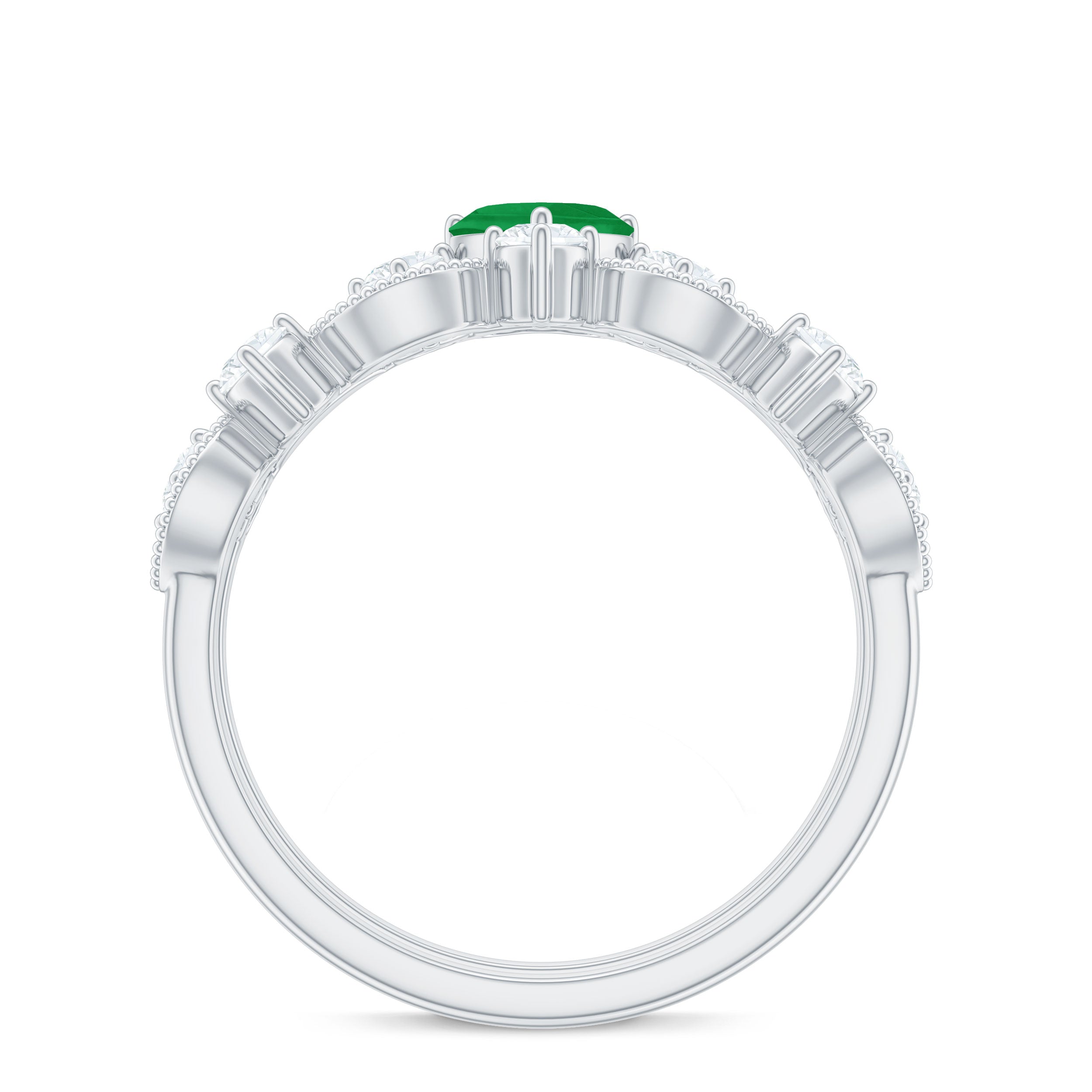 Natural Emerald Heart Shaped Engagement Ring and Diamond Wedding Band