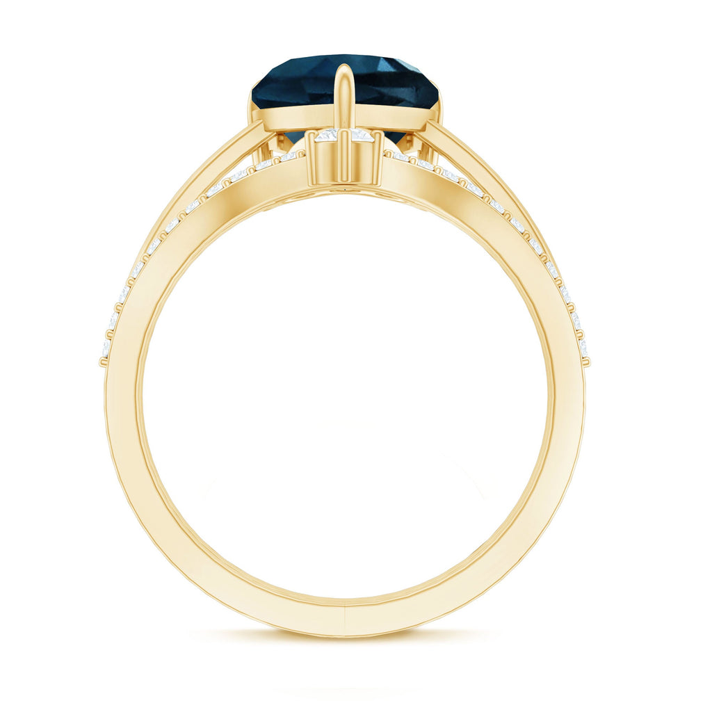 2 Carat Heart Shaped London Blue Topaz Solitaire Ring Set with Diamond Curved Band