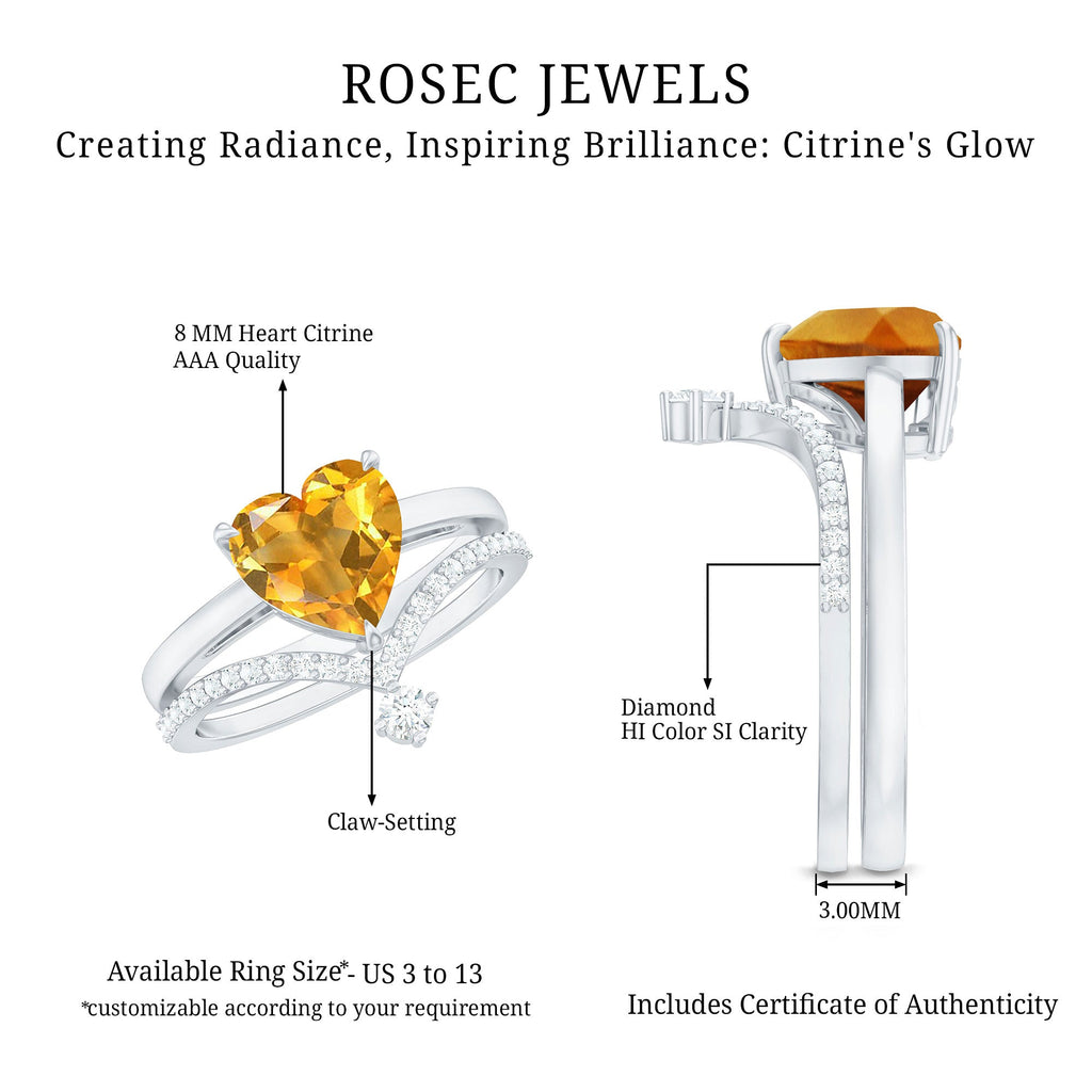 Natural Citrine Heart Engagement Ring with Diamond Enhancer