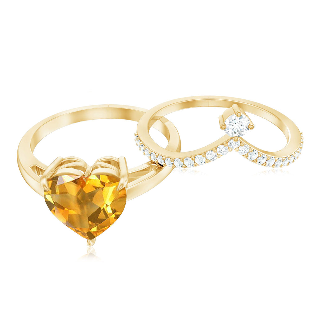 Natural Citrine Heart Engagement Ring with Diamond Enhancer