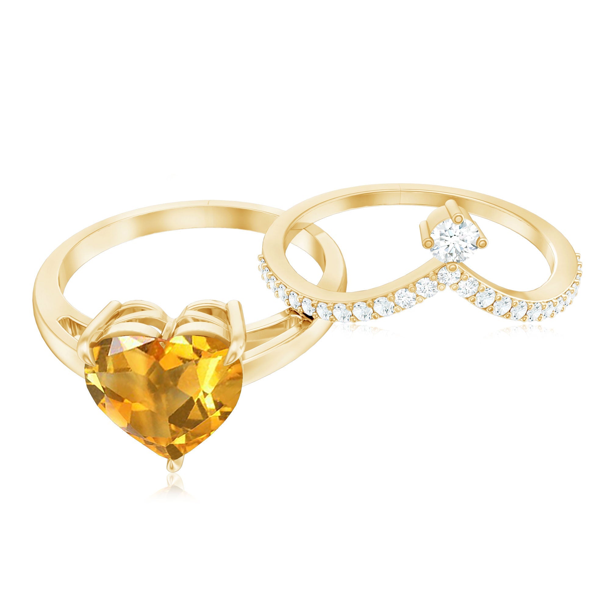 Natural Citrine Heart Engagement Ring with Diamond Enhancer
