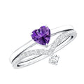Certified Real Amethyst Heart Engagement Ring with Diamond Wedding Band