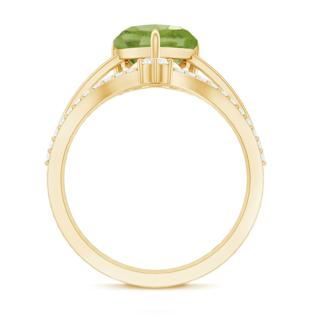 Natural 2 Carat Peridot Heart Engagement Ring with Diamond Enhancer
