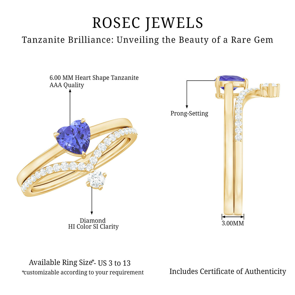 Natural Tanzanite Heart Engagement Ring with Chevron Diamond Enhancer