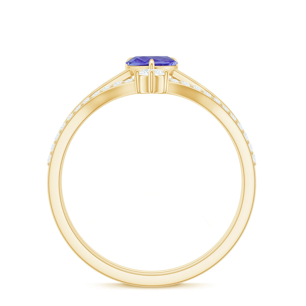 Natural Tanzanite Heart Engagement Ring with Chevron Diamond Enhancer