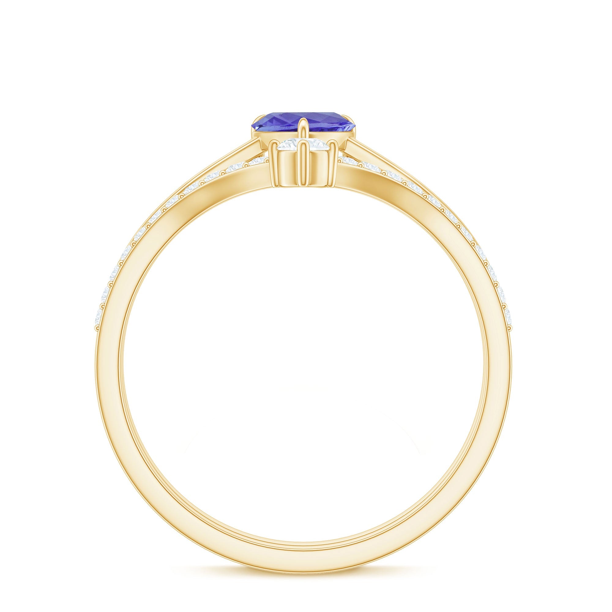 Natural Tanzanite Heart Engagement Ring with Chevron Diamond Enhancer