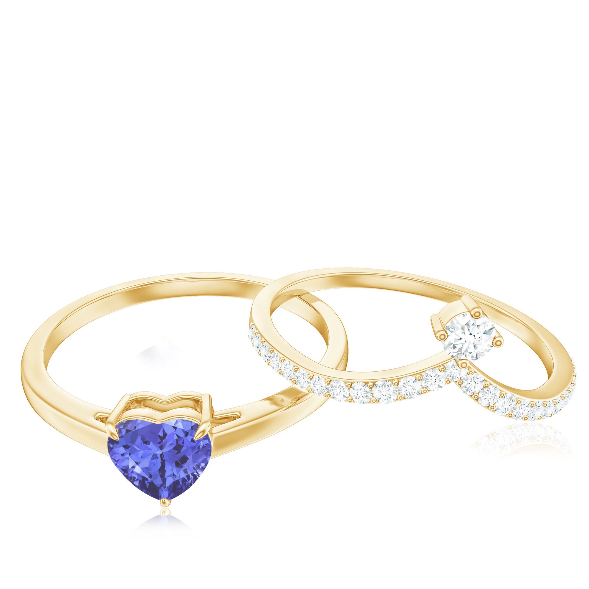 Natural Tanzanite Heart Engagement Ring with Chevron Diamond Enhancer