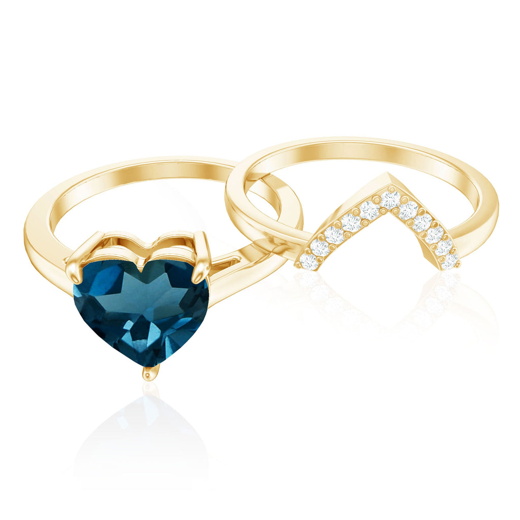 2 Carat London Blue Topaz Heart Ring Set with Diamond