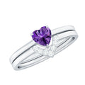 Natural Heart Shape Amethyst Engagement Ring Set with Diamond