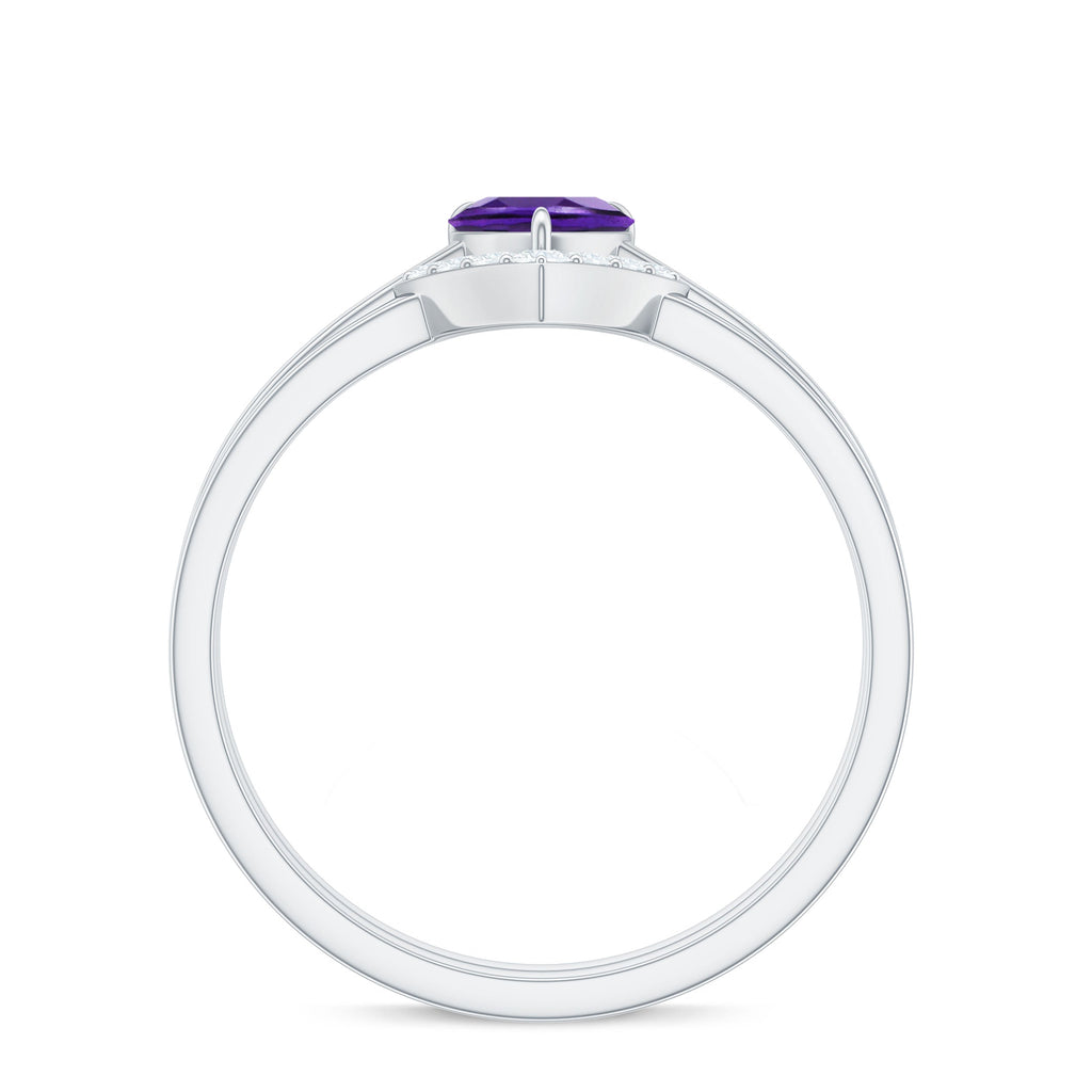 Natural Heart Shape Amethyst Engagement Ring Set with Diamond