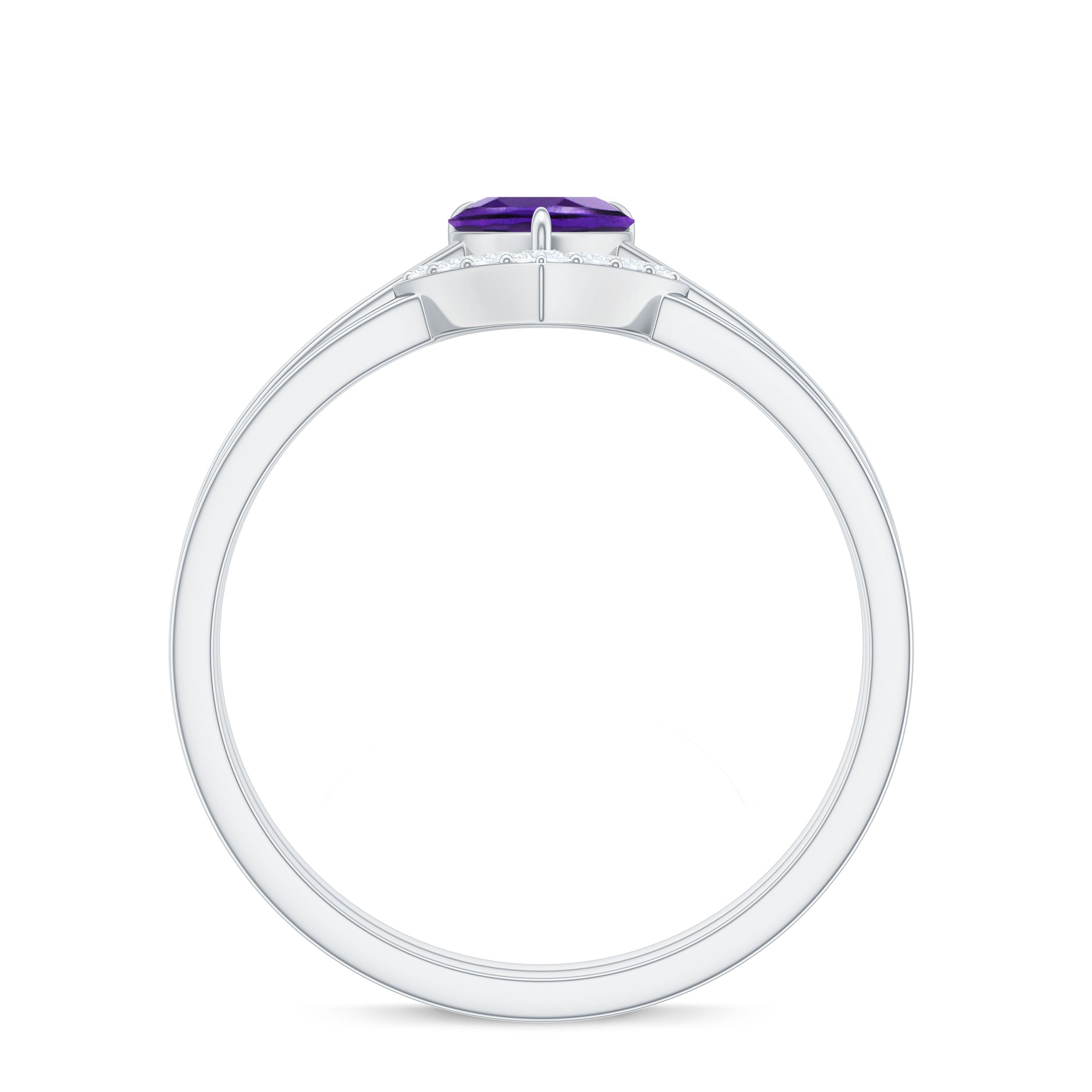 Natural Heart Shape Amethyst Engagement Ring Set with Diamond