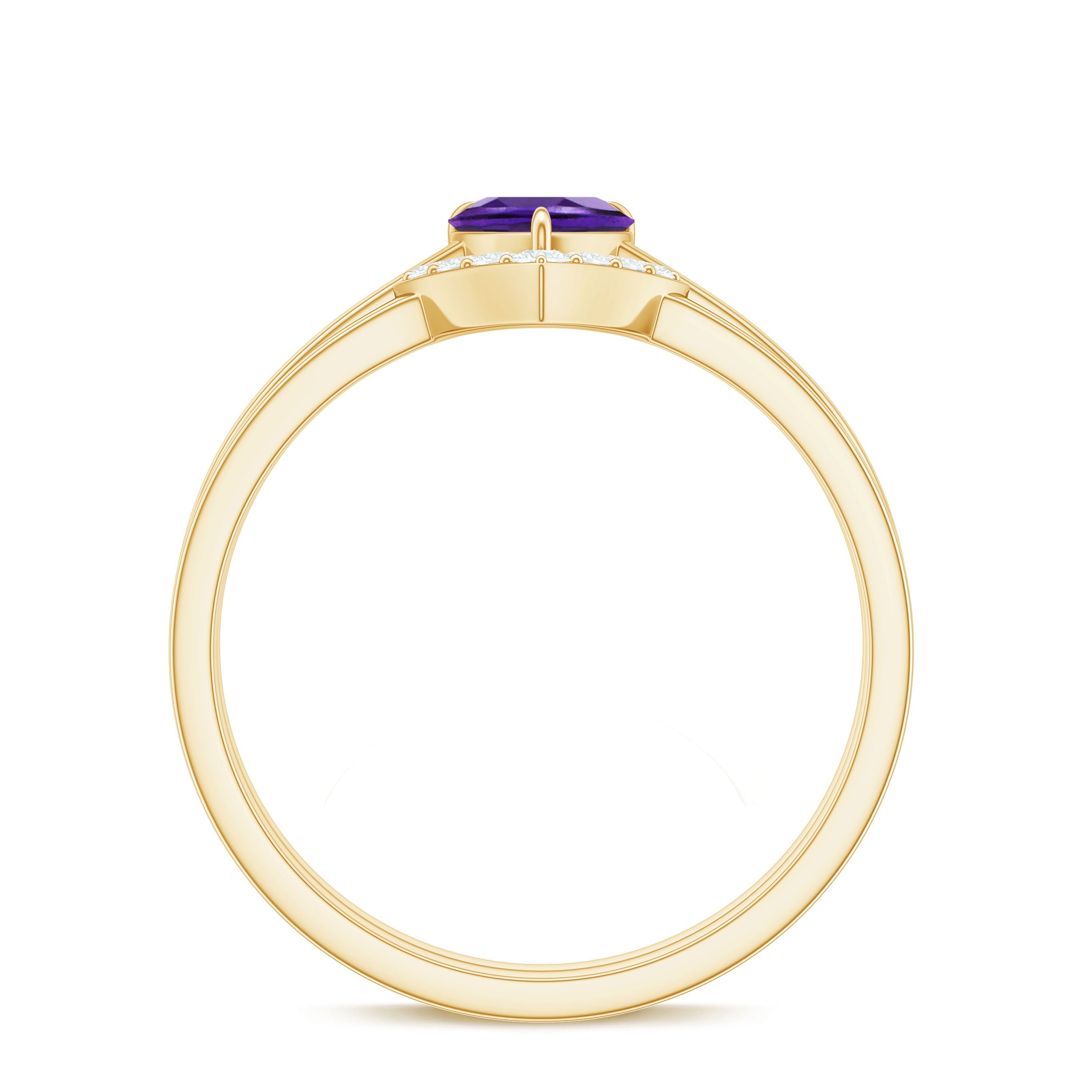 Natural Heart Shape Amethyst Engagement Ring Set with Diamond