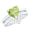 Natural 2 Carat Heart Shape Peridot Wedding Ring Set of 2 with Diamond
