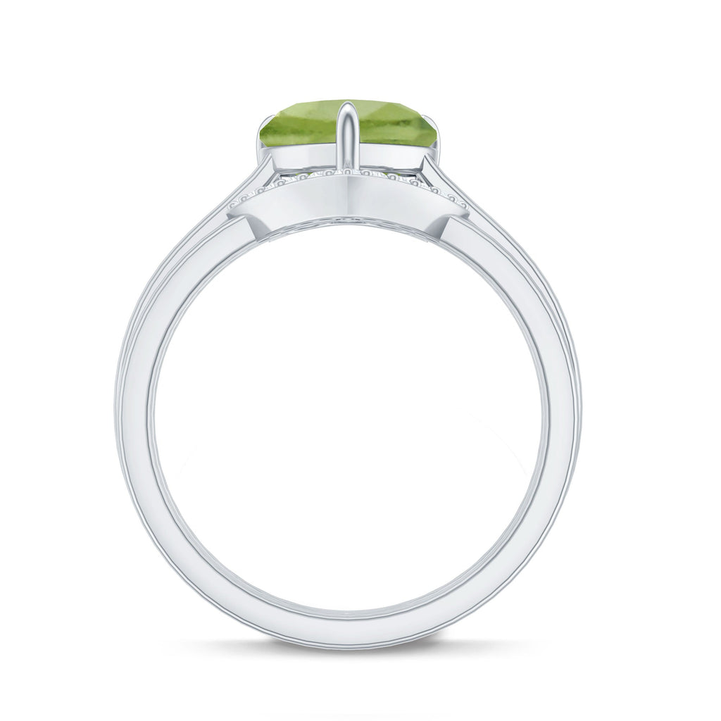 Natural 2 Carat Heart Shape Peridot Wedding Ring Set of 2 with Diamond
