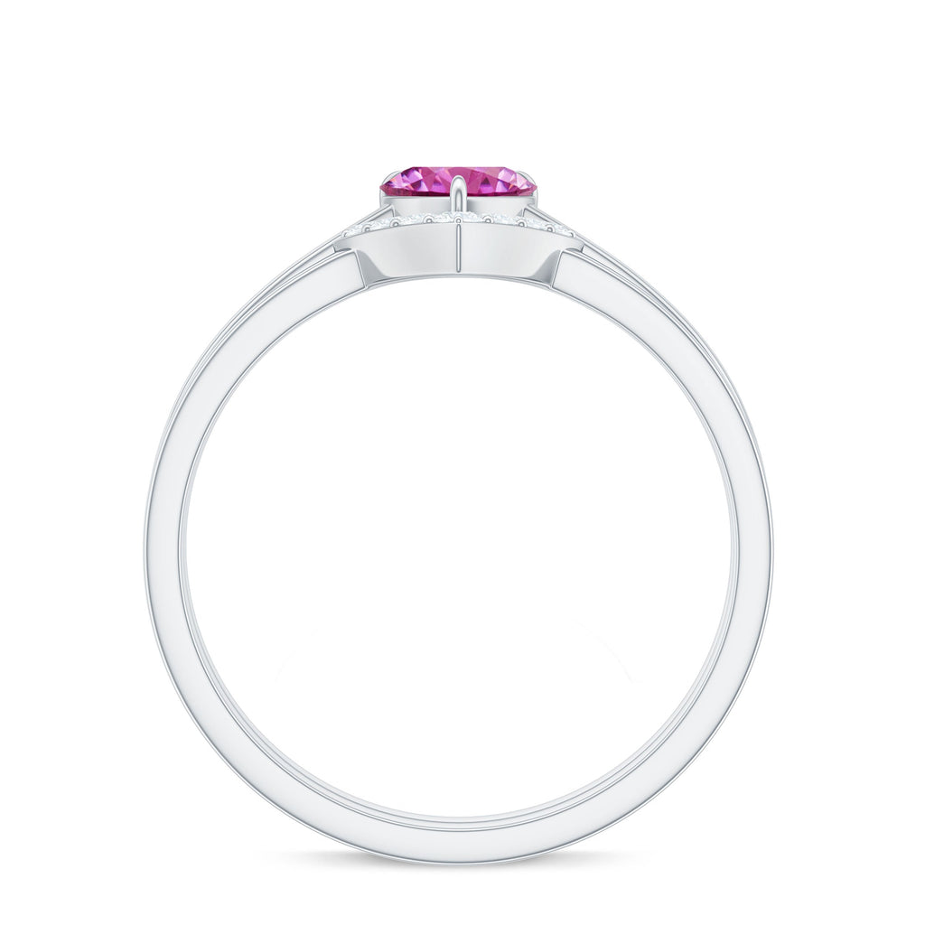 Pink Tourmaline Heart Ring Set with Diamond