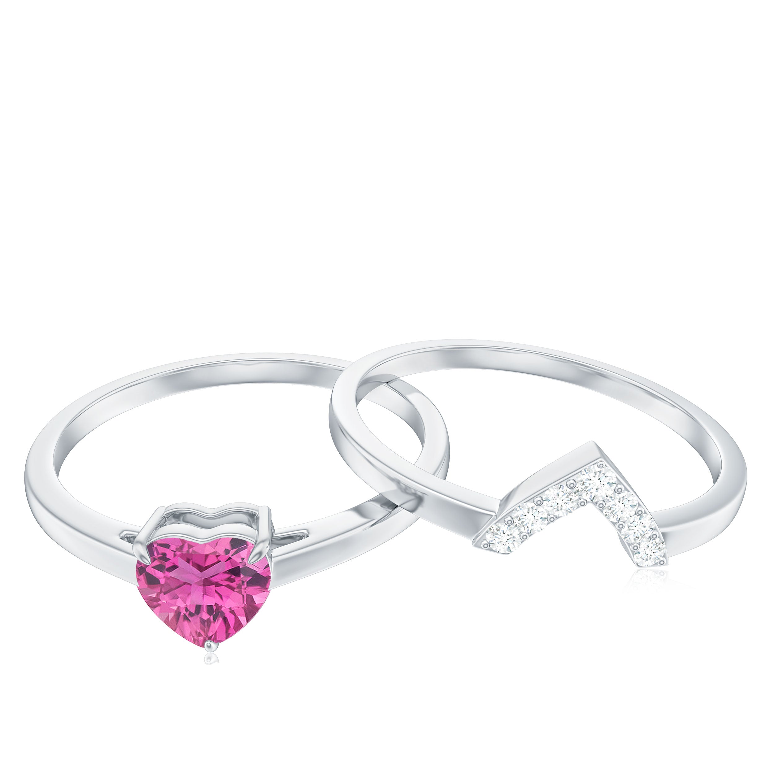 Pink Tourmaline Heart Ring Set with Diamond