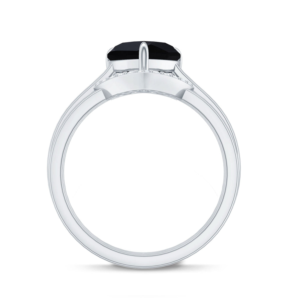Heart Shaped Black Onyx Engagement Ring with Diamond Enhancer
