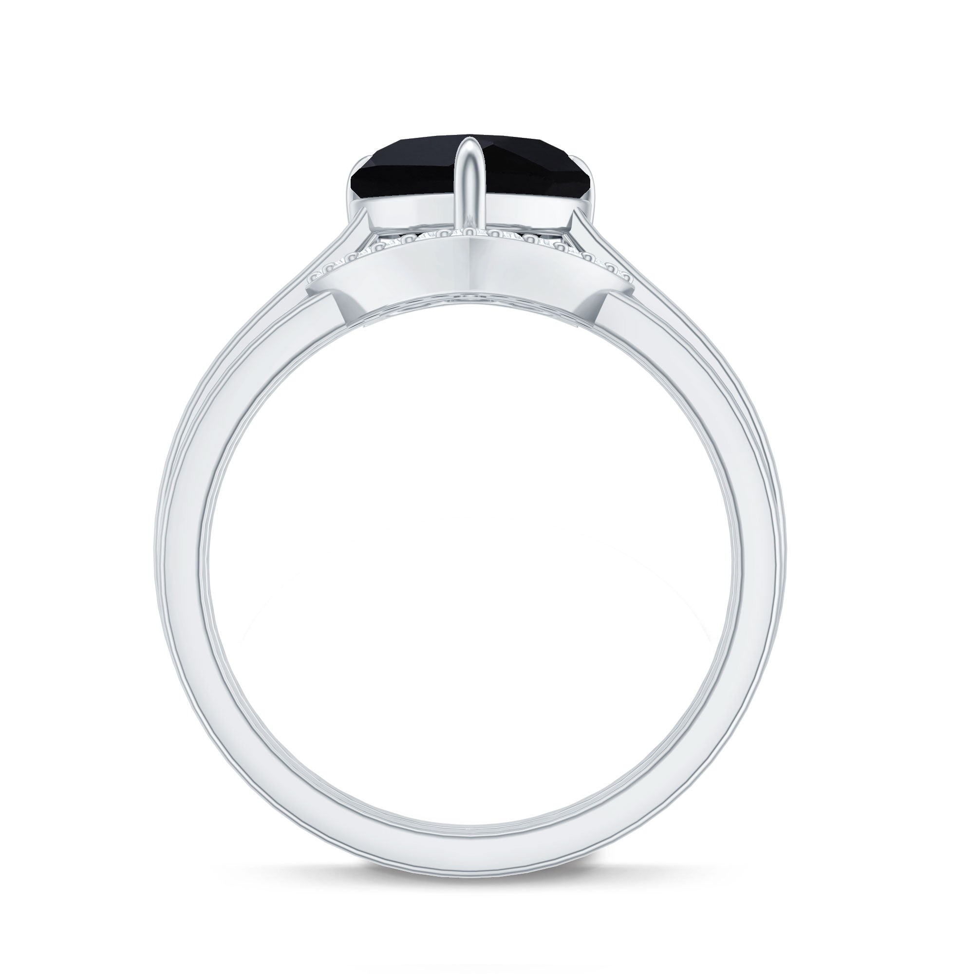 Heart Shaped Black Onyx Engagement Ring with Diamond Enhancer