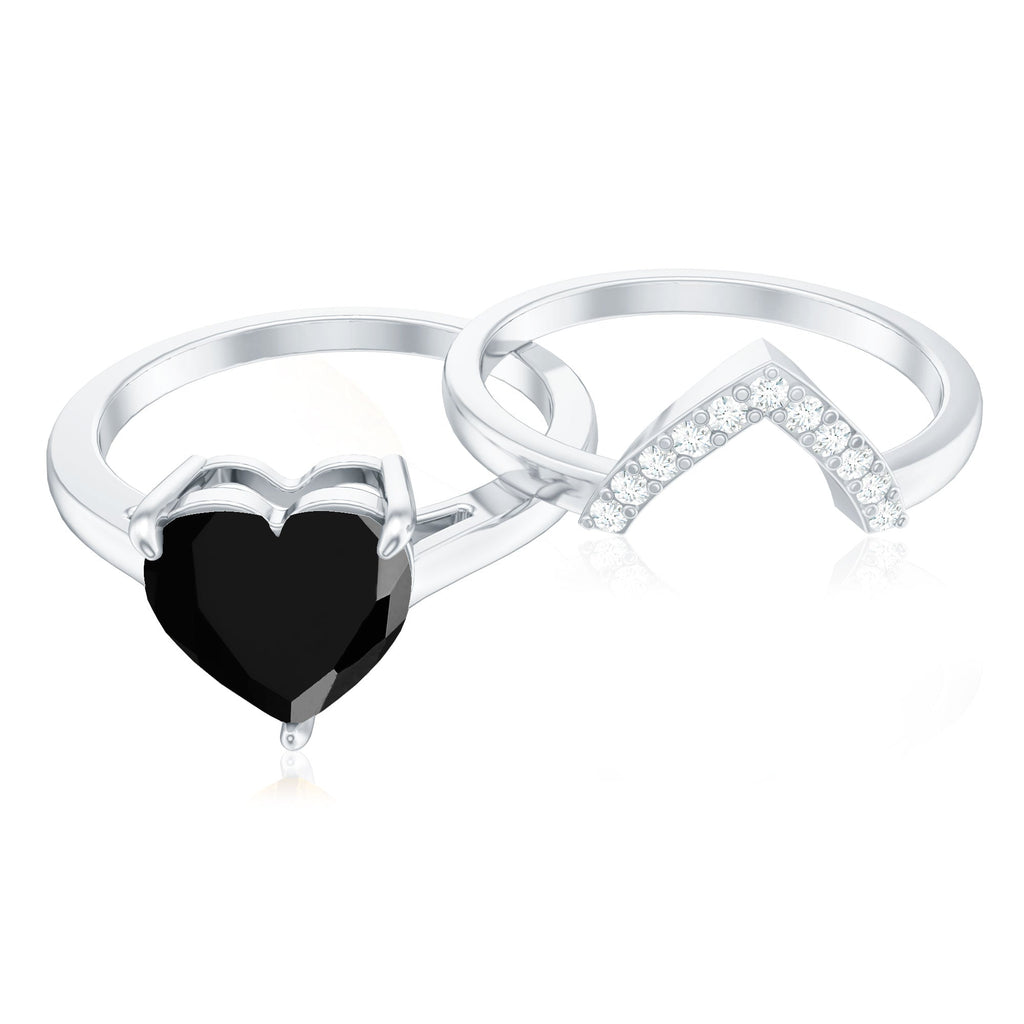 Heart Shaped Black Onyx Engagement Ring with Diamond Enhancer