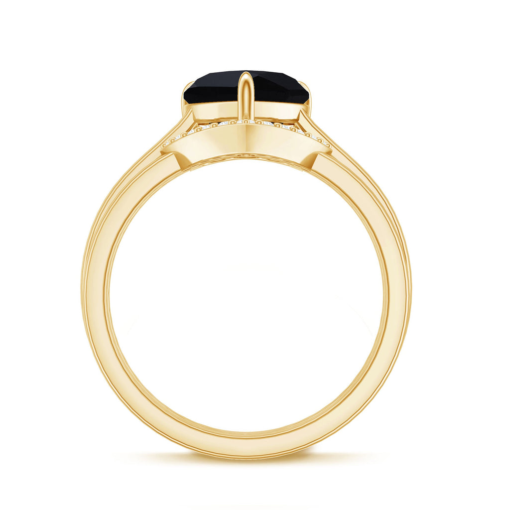 Heart Shaped Black Onyx Engagement Ring with Diamond Enhancer
