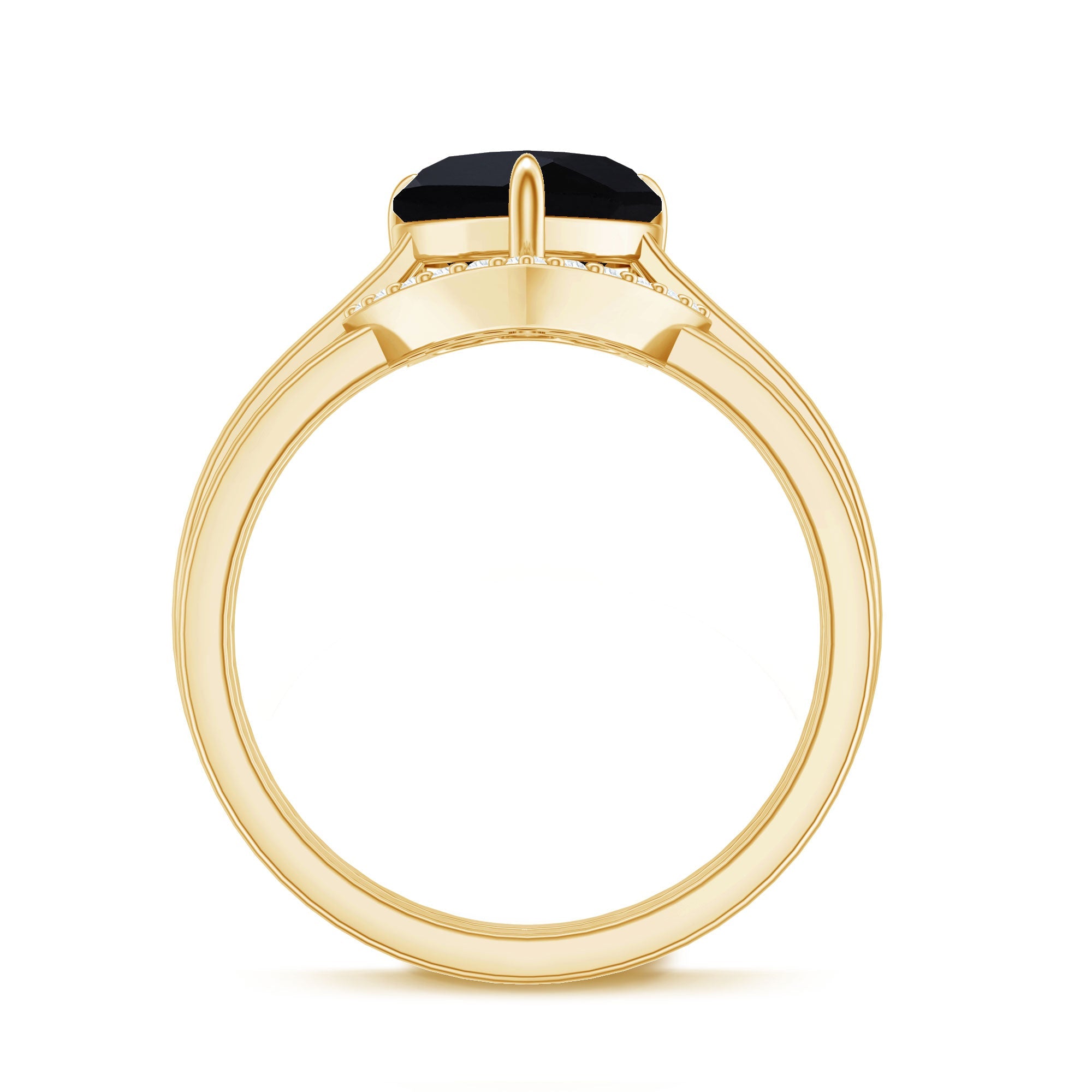 Heart Shaped Black Onyx Engagement Ring with Diamond Enhancer