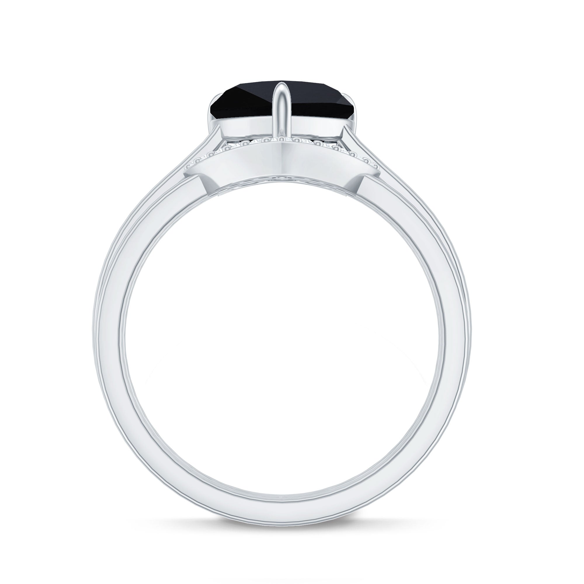 Natural Black Spinel Diamond 2 Carat Heart Engagement and Wedding Ring Set of 2