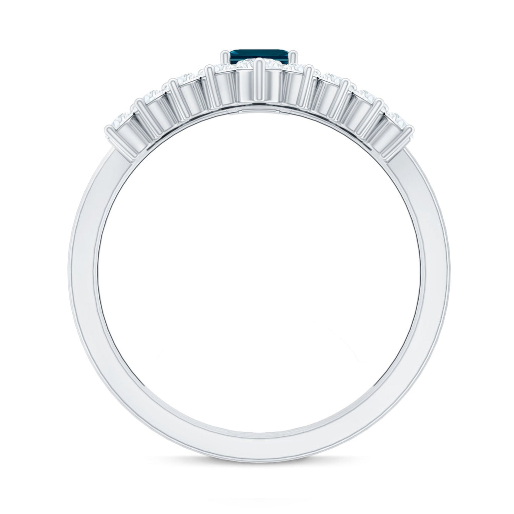London Blue Topaz Engagement Ring with Diamond Wedding Band
